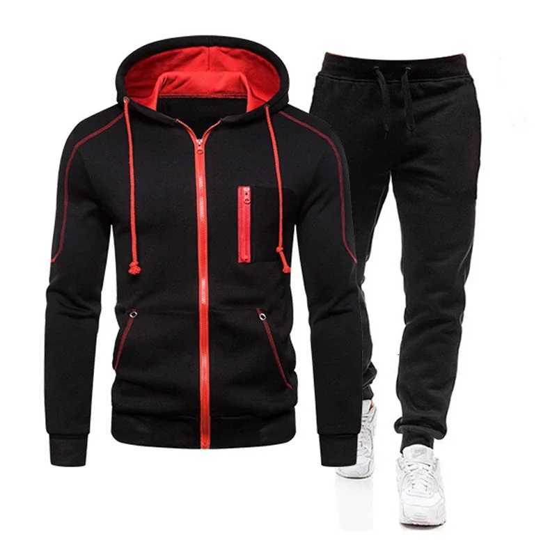 Tracksuits 2024 Men Men's Sets Wear Men's Fashion Autumn Winter Double Zipper Jacket/ Hoodie Pant Warm Tracksuit Sportwear Jogging Suits M