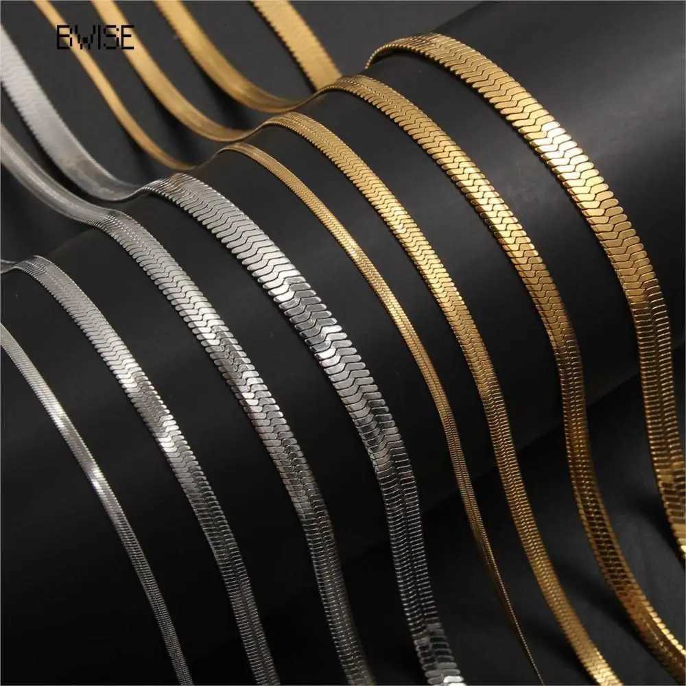 Pendant Necklaces Bwise 2-5mm Width Stainless Steel Flat Chain Necklace Hot Fashion Herringbone Gold Color Snake Chain for Men Women Gift Jewelry X2