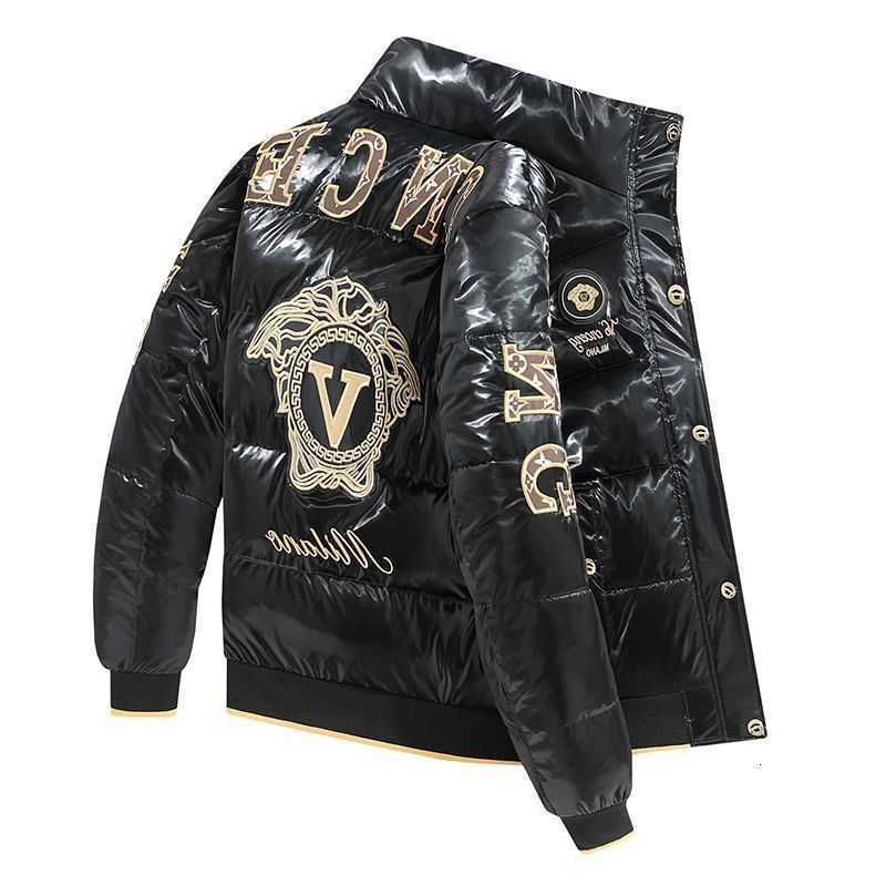 glossy Men's New Down Parkas fashion coat European winter embroidered men's stand-up collar cotton-padded coat thick and warm jacket C2609