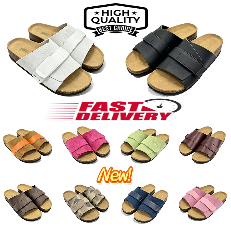 Kyoto Slippers Slides Clogs High Quality Sandals Soft Suede Leather Mens Womens Sand Blue Grey Scuffs Platform Black Green Multi Colors Wooden Slipp