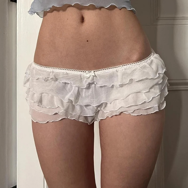 Lamuusaa y2k Bloomers Women Aesthetic Mini Bow Elastic Waist Low Rise Layered Ruffle Under Shorts for Dresses Summer Clothes 260922