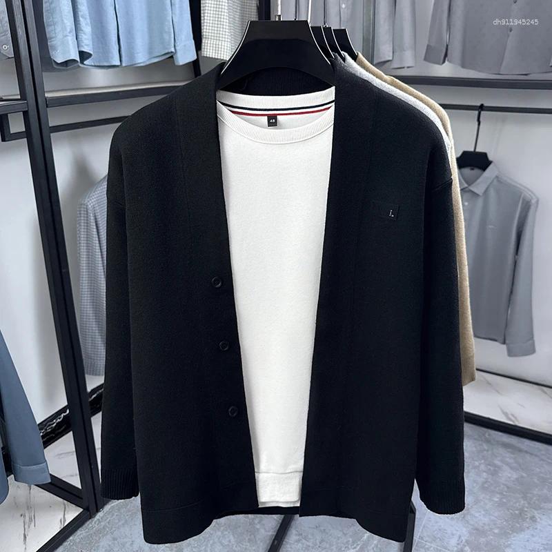Luxurious Men's Long-Sleeved Knitted Shirt Cardigan Button Decoration Business Casual Minimalist Korean Style Clothing