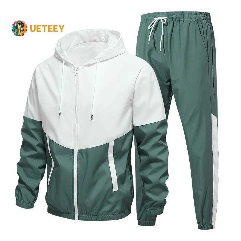 and Spring Men's Tracksuits Autumn Men's Hooded Sports Leisure 2-piece Sets New Fashion Jacket and Pants Hip Hop Casual Running Sportswear