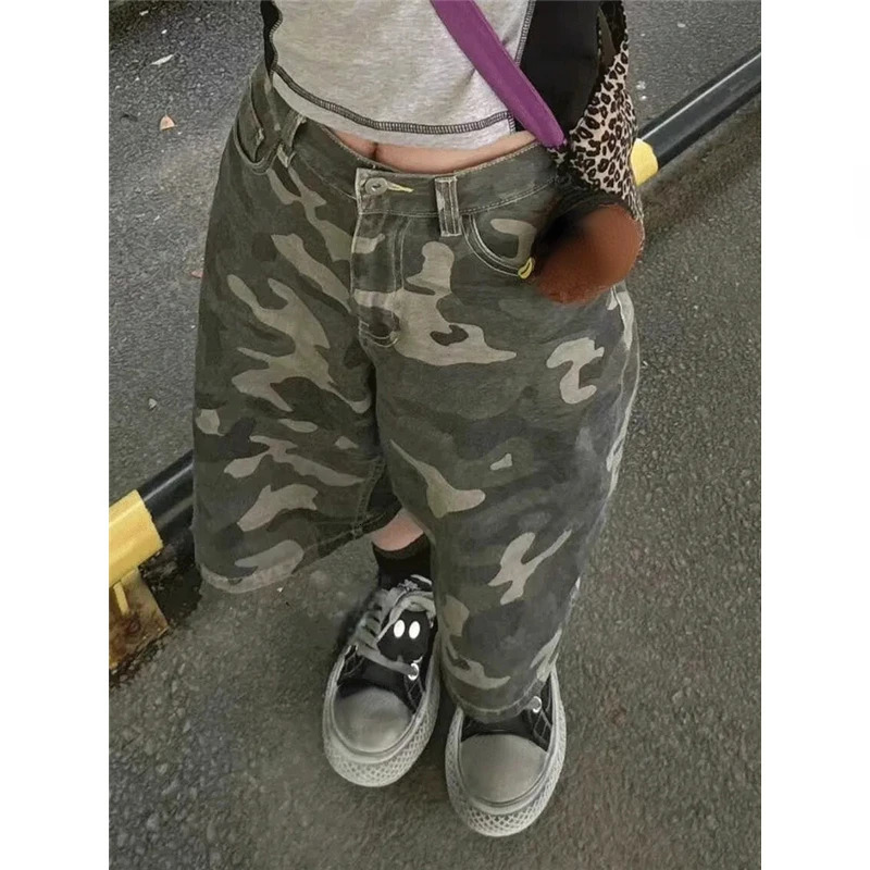 Womens Short Summer Camouflage High Waist Jeans Y2K Straight CalfLength Pants Trousers Streetwear Vintage Wide Leg Denim Shorts 260922