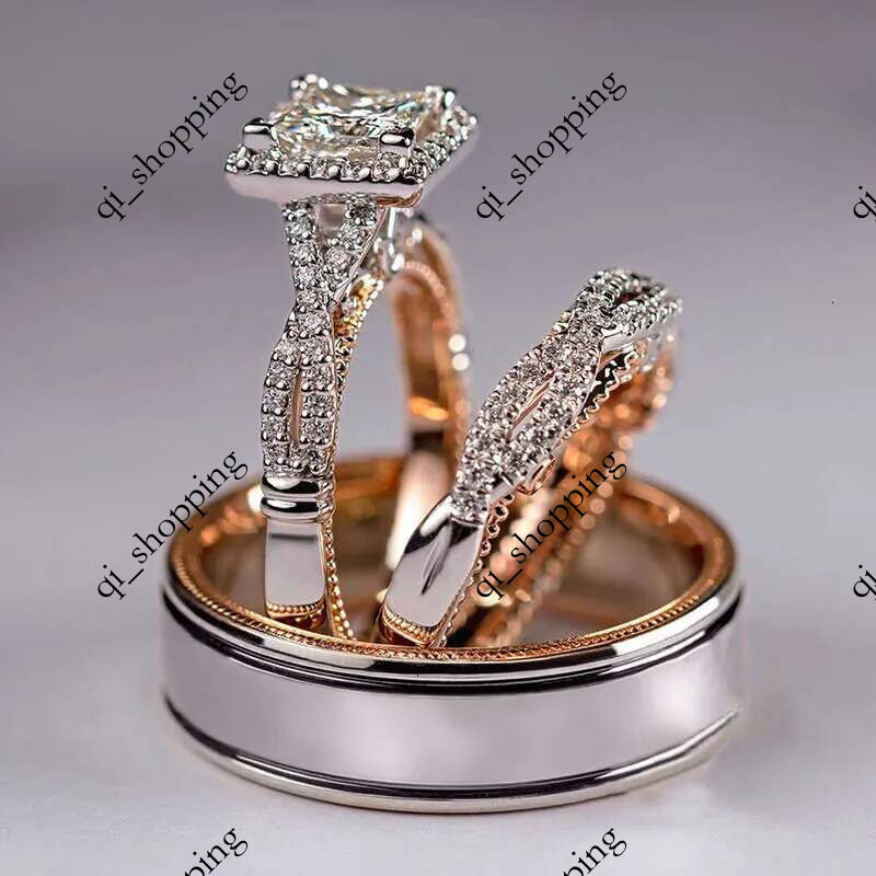 Engagement rings couples Three piece set of rose gold color separation sparkling zircon luxurious Wedding Ring Set for men women in Europe America V