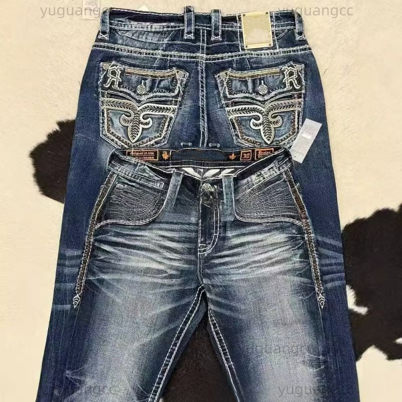 7A Men's rock revival jeans man New American Style Strt Wear Hip Hop Embroidered Loose Casual Y2k Wide Leg designer rock revival jeans fd0