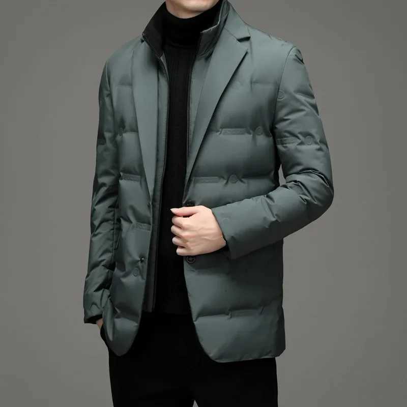 Down Parkas Top Grade Men's Man Down Jacket 2023 New Arrival Men Business Casual Classic Suit Collar 90% Gery Duck Down Coat Keep Warm parkas C