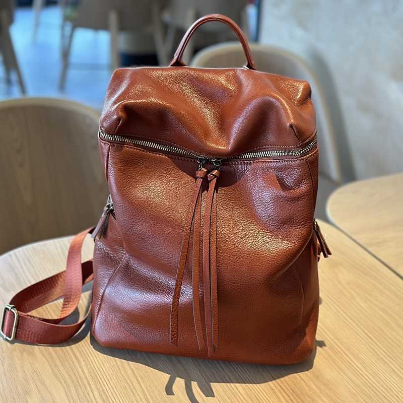 Genuine Backpack Style Johnature Simple Leather Large Capacity Backpack Women Bag 2026 New Leisure Natural Soft Real Cowhide Travel Backpacks H26092