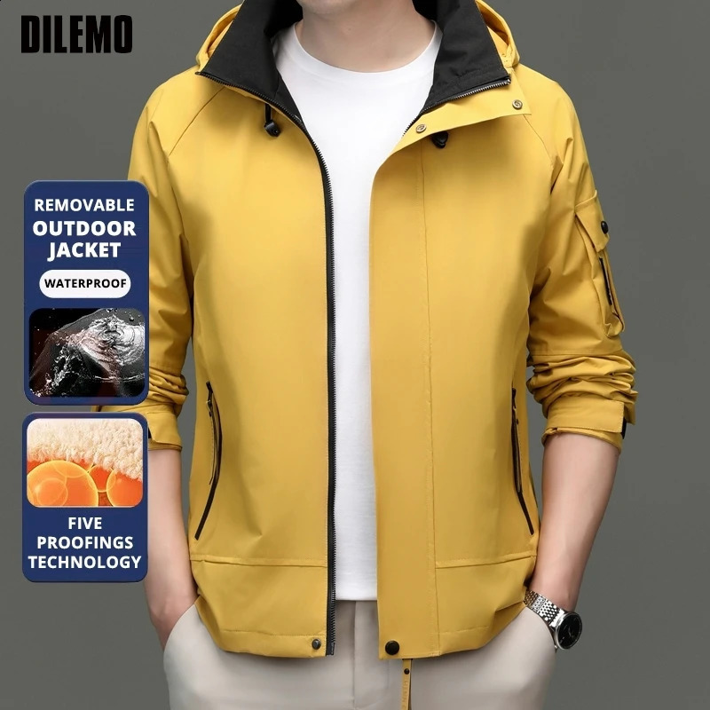 Top Grade Waterproof ner Men Outdoor Jacket Soft Shell Autumn Windbreaker Casual Sports Coats Detachable Cap Outwear 260921