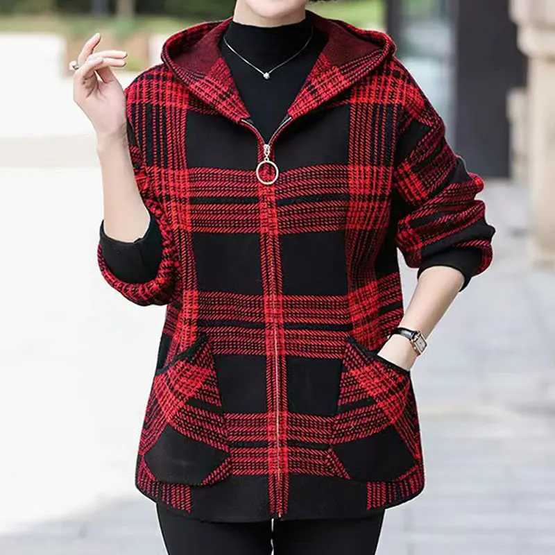 Women's Jackets Plaid Zipper Thick Warm Loose Office Lady Simplicity Jackets Vintage Autumn Winter Long Sleeve Patchwork Pocket Women Clothing