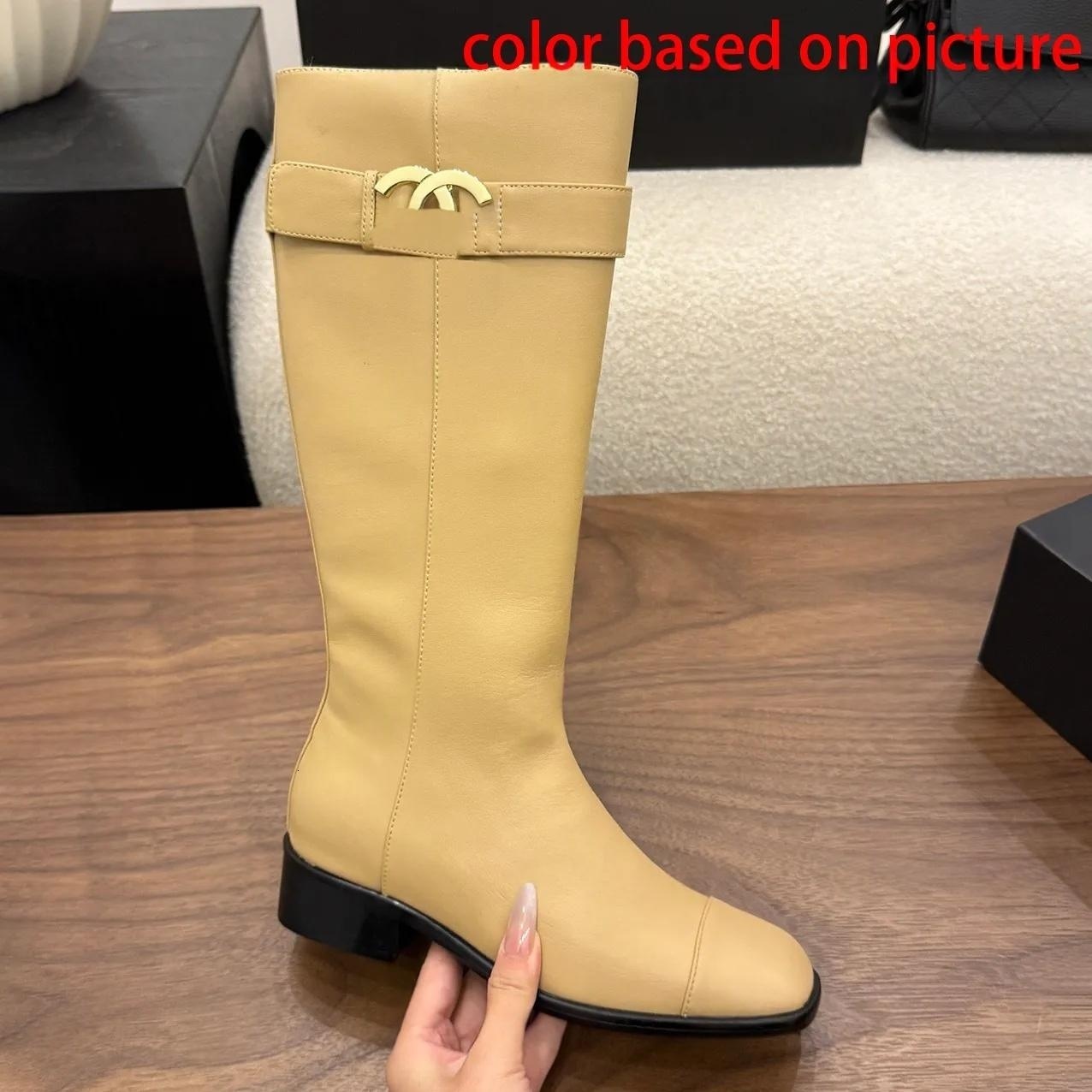 Designer Shoe Luxury Boot Woman Leather Red Beige Black White Heel Block Low Knee Tall High Buckle Belt Genuine Classic Outdoor Walk Dress Fashion Q