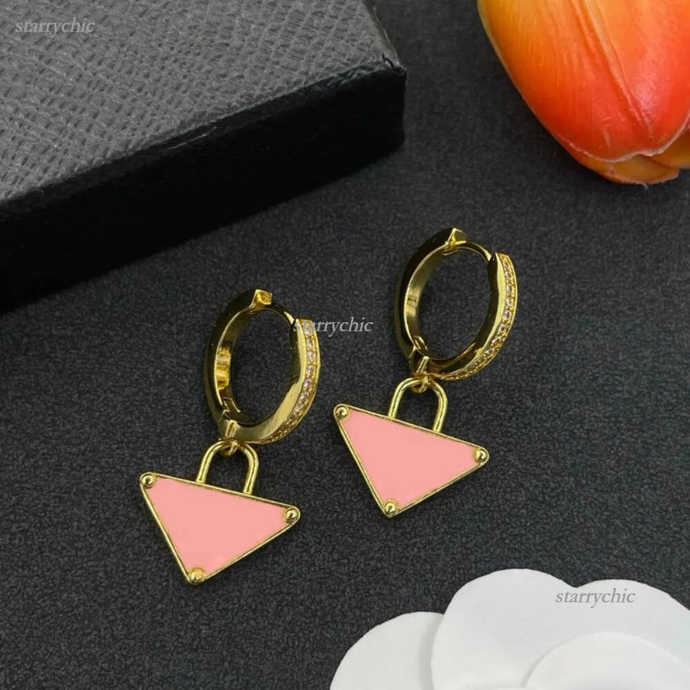 Fashion Designer triangle Earrings with Side Diamond Series Gold and Silver Earrings Classic Triangle Design Silver Needle Womens Earrings Birthday