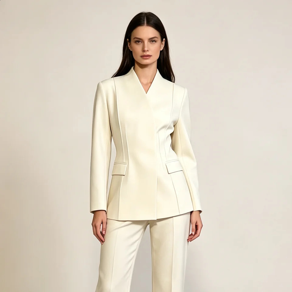 PUAL 2026 Women V Neck Blazer No Lapel Waist Shaping Suit Jacket Elegant Office Formal Outerwear 5 Colors 260922
