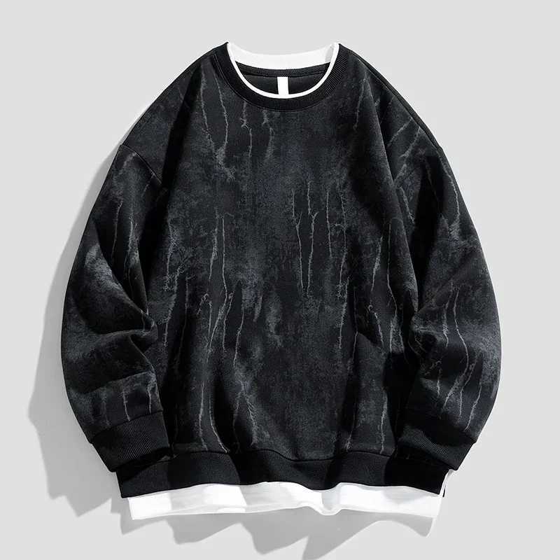 Men's Hoodies Sweatshirts TFETTERS Brand O Neck Sweatshirts Man 2026 Autumn Winter Irregular Printing Fake Two Pieces Sweatshirts Mens Long Sle