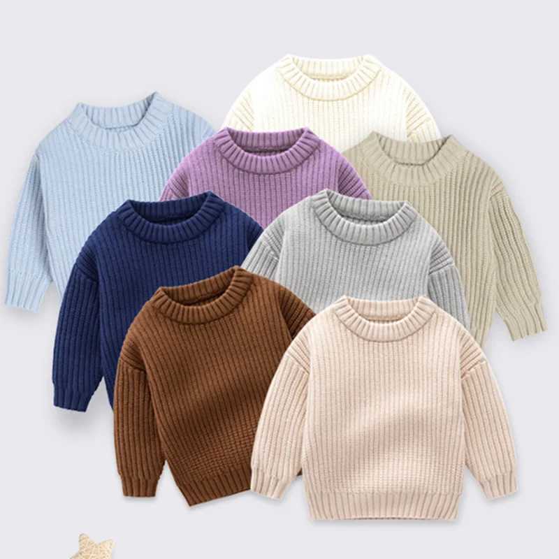 2024 Autumn Newborn Baby Pullover Girl Boy Knitted Sweater Long Sleeve Winter Sweater Solid Loose Pullover Casual Tops 3M-6Y Kids Clothes C260921