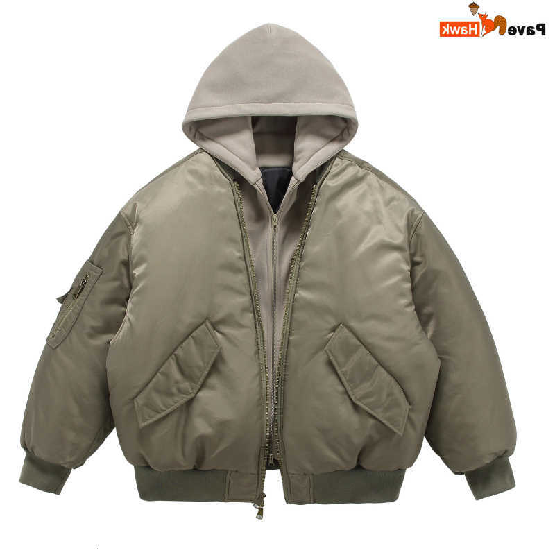 Two Men's Fake Down Parkas Pilot Cotton Jackets Mens Winter New High Street Trend Thickening Hooded Bomber Coats Multiple Pockets Short Parkas