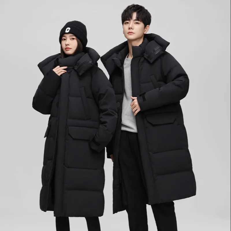 Light Men's Down Luxury Parkas Goose Down Jacket Men's Women's Winter Fashion Hooded Long Over-the-Knee Parka Casual Windproof Unisex