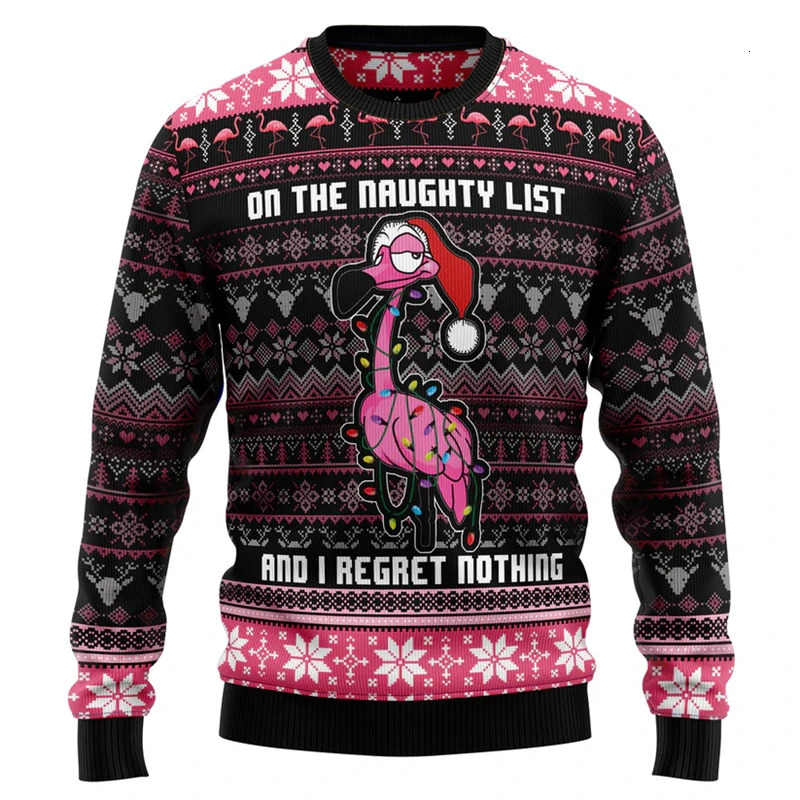 Funny Flamingo Graphic Ugly Christmas Sweater Autumn Holiday Wear 3D Printed Sweatshirt Loose Streetwear Pullovers Mens Clothing 260922