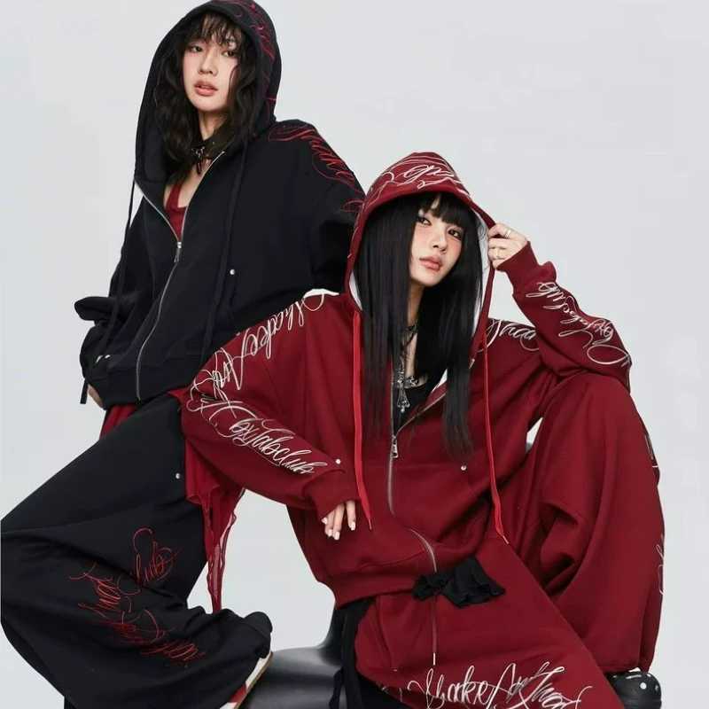 Autumn/Winter 2026 Baseball New Sets Fashion Solid Color Printed Two Piece Set Trendy Cool Hot Girl Hooded Zipper Hoodie Pants Set for Women N260922