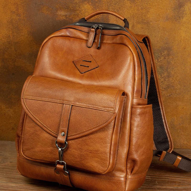 Style handmade patina Backpack top layer cowhide leather backpack for men; genuine leather backpack for casual travel with large capacity H260922