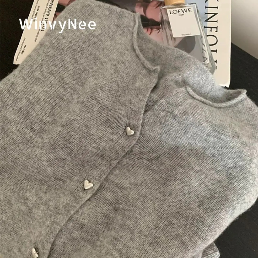 WinvyNee Womens Clothing Merino Wool Cardigans O Neck Long Sleeve Heart Sweaters Solid Outerwear Knitted Tops Autumn B1683001 260921