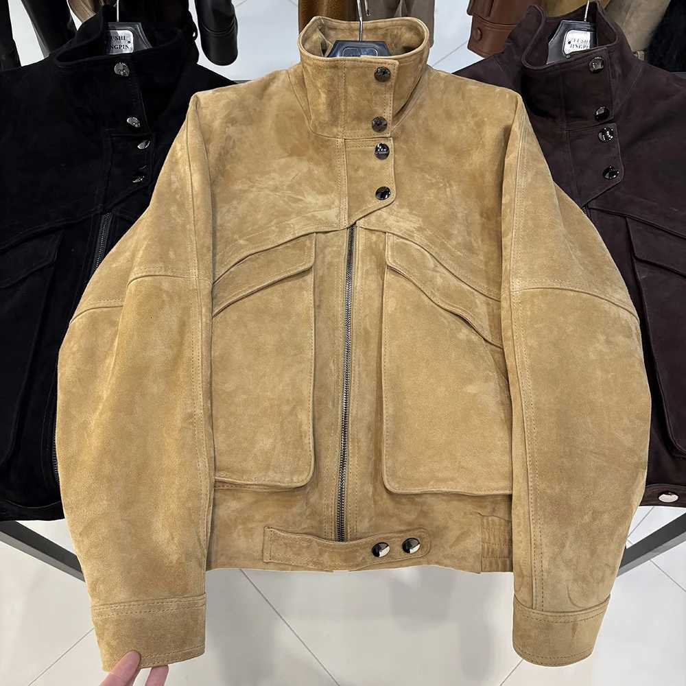 Leather Women's Suede Jacket High Quality Vintage Genuine Sheepskin Jacket Outwear C260921