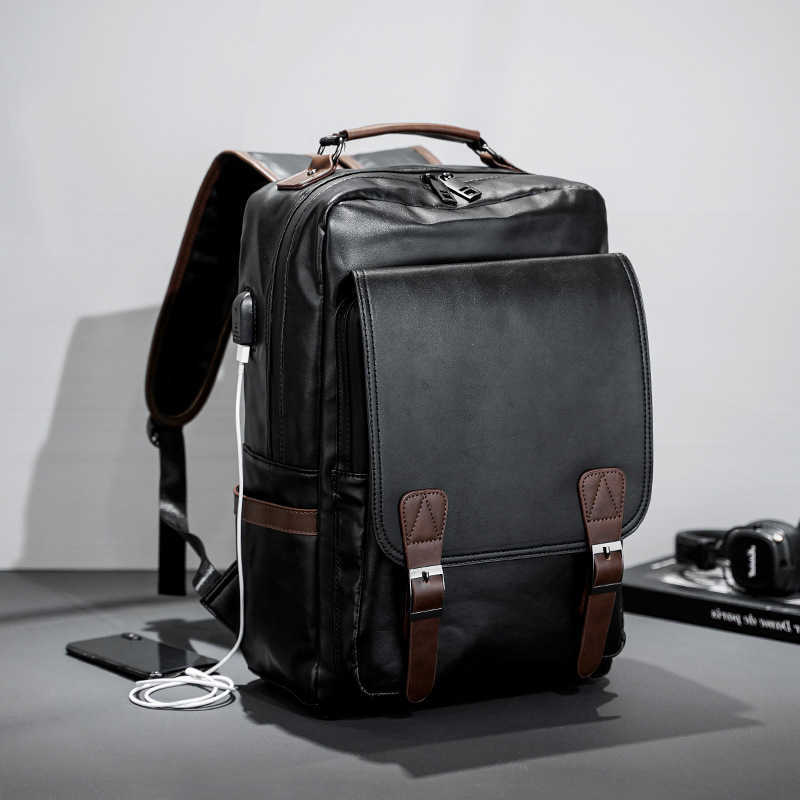 Style Men's Backpack Backpack Soft Leather Fashion Backpack For Men Large Capacity Laptop Backpack Male College Student Schoolbag Bookbag H2609