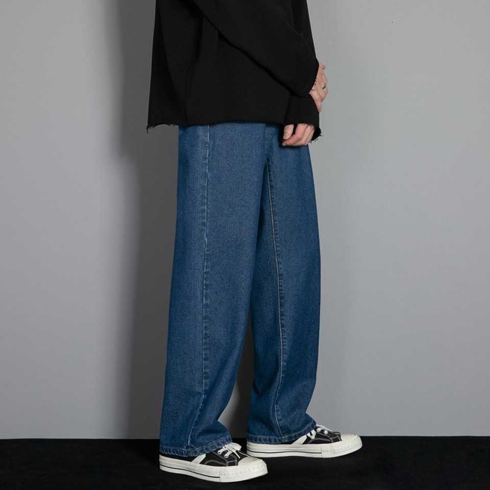 Jeans Korean Men's Solid Colors Men's Casual Long Jeans Classic Man Four Seasons Straight Denim Wide-leg Pants Light Blue Grey Black 3XL T