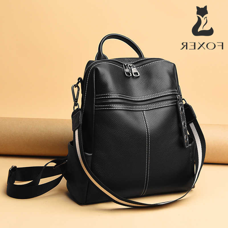Style FOXER Genuine Leather Backpack Women's Backpack Soft Real Leather Anti-theft Shoulder Bag Multi-function Lady Backpack for Daily Travel H