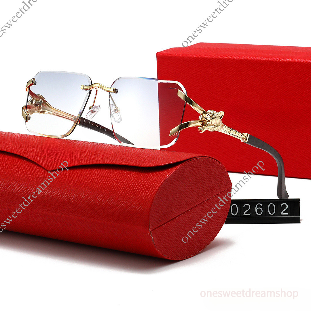 designer ca rt i ers sunglasses 2026 New Frameless Square for Men Women gold Leopard Head Sunglasses UV Protection European and American Fashion