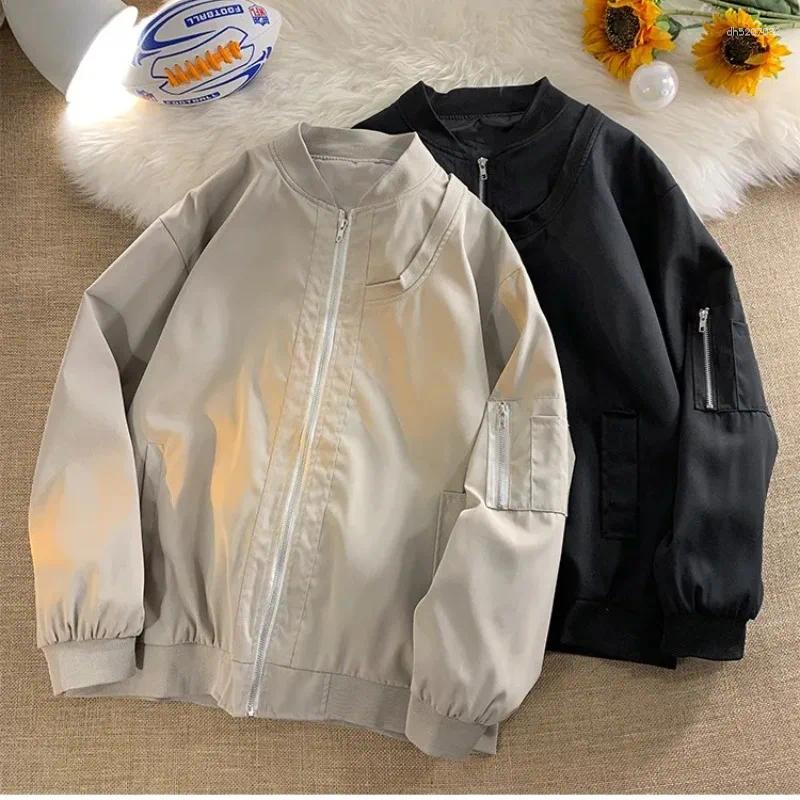 Men's American Retro Loose Baseball Collar Bomber Jacket Casual Thin Couple Coat For Spring Autumn