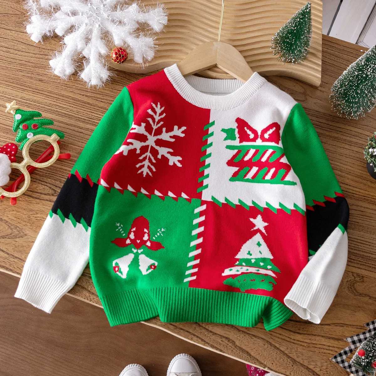 Style Cute Pullover Christmas Boys' Tree Sweater Knitted Hoodie Suitable for School Leisure Spring Autumn Winter C260921
