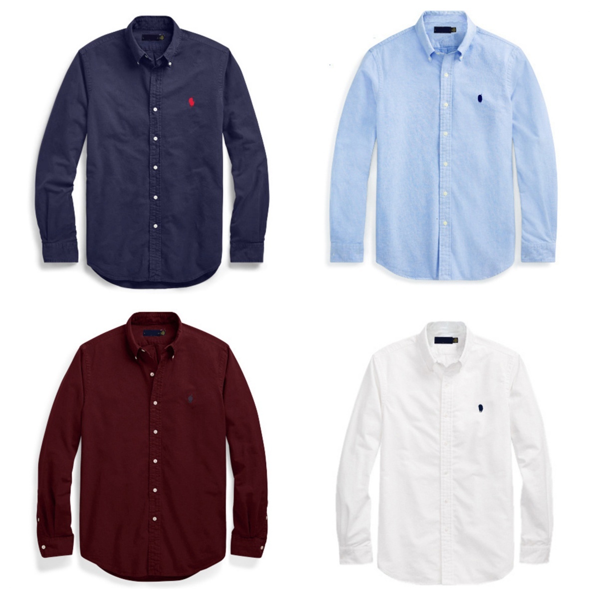 Cross-border foreign trade Paul classic pony logo embroidered Oxford fabric solid color men's pure cotton long-sleeve shirt jacket top a1