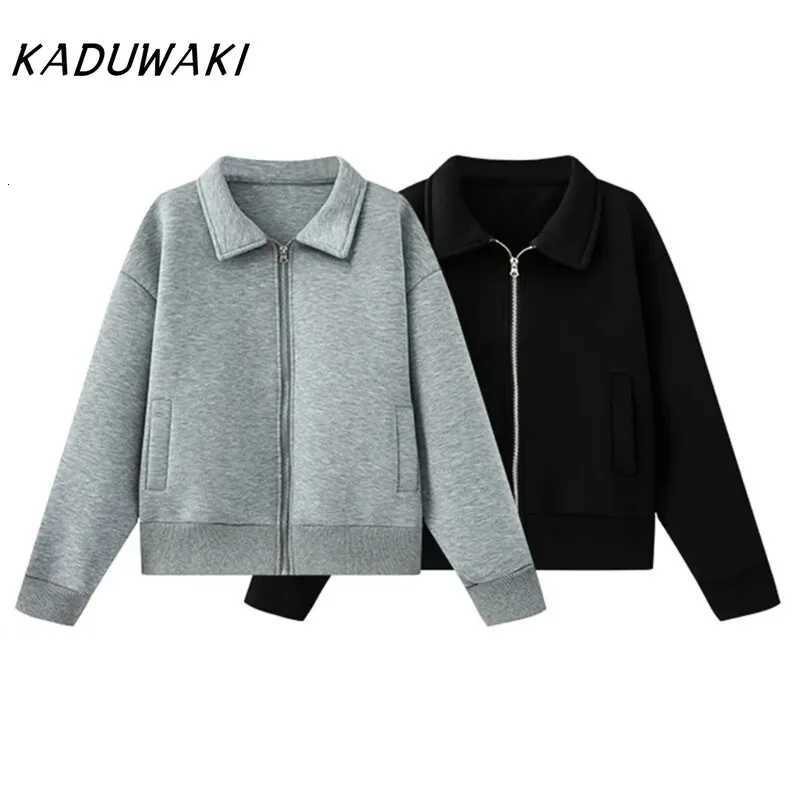 Women's Jackets KADUWAKI Spring Women's Versatile Lapel Diving Suit Fabric Effect Pilot Pocket Casual Coat New Product Solid Loose Zipper