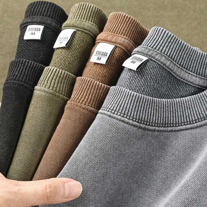 Men's Retro Washed Crewneck Sweatshirt Oversized Drop Shoulder Vintage Distressed Casual Pullover Hoodie Plus Size S260922NPTA