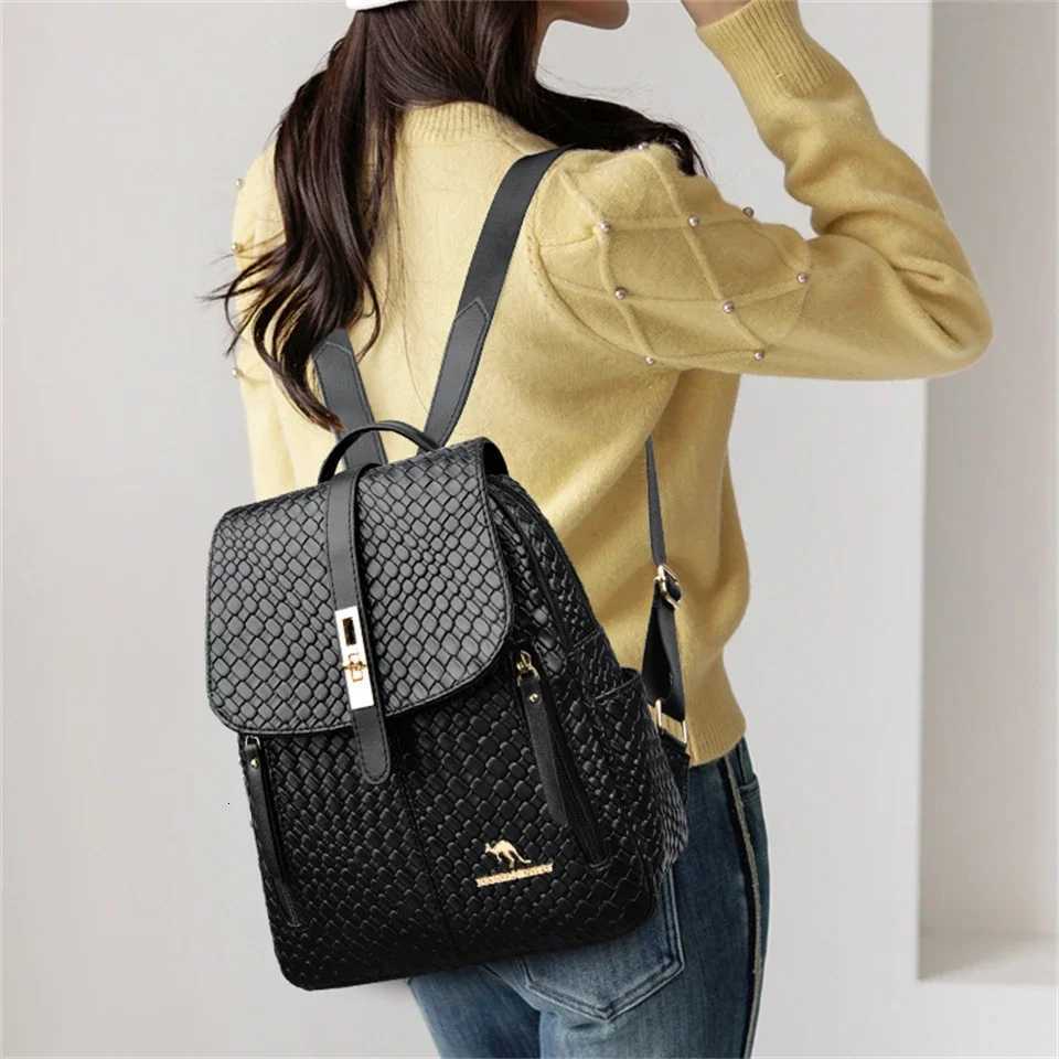 Women Backpack Style Leather Backpacks for Sac A Dos Casual Daypack Black Vintage Backpack School Bags for Mochila Rucksack H2609221