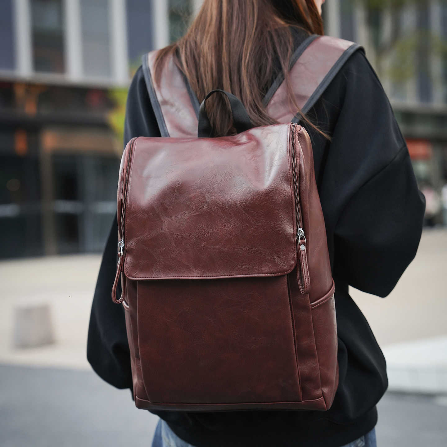 Style TiptoeFashion Soft Backpack Leather Schoolbag Big Capacity Travel Backpack Individual 13"-15.6" Laptop Rucksack Leisure College Bag