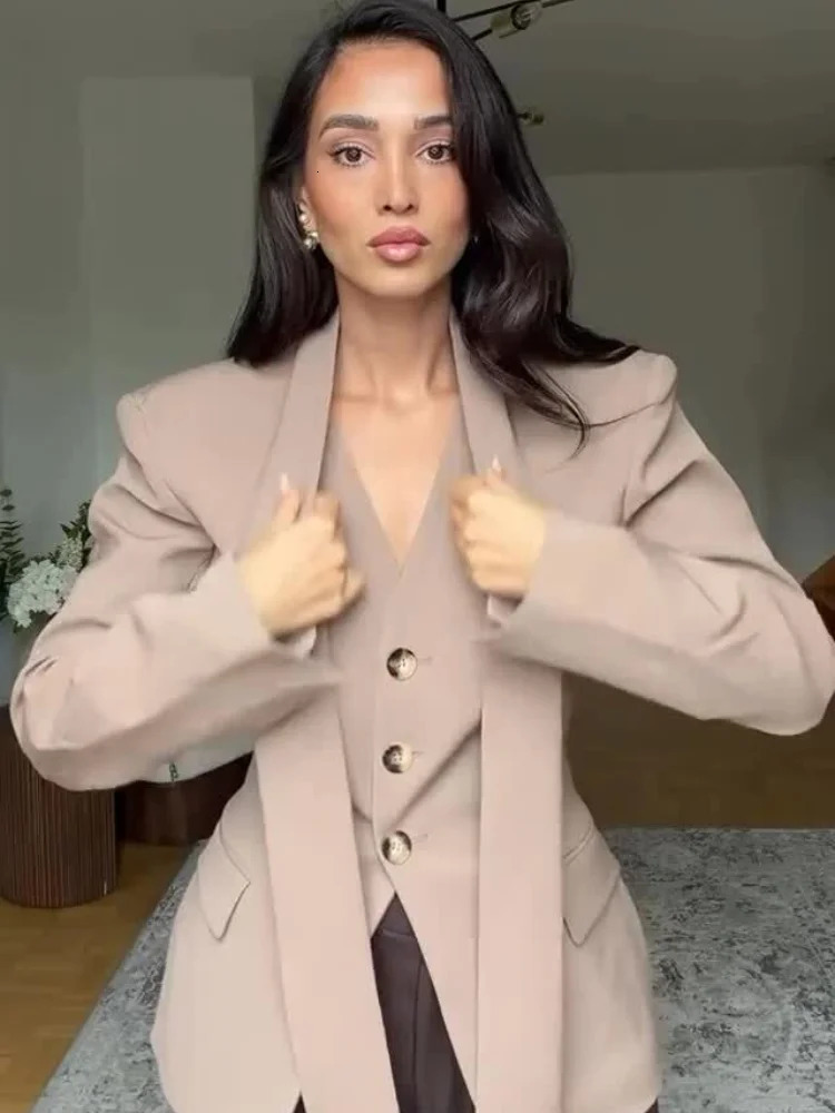 Solid Slim Women Blazer Coat Sexy V-neck With Scarf Long Sleeve Single-breasted Female Coats 2026 Spring Autumn Lady Jacket 260921