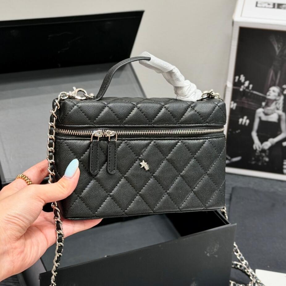 Designer Luxury Bag Parisian Chic CC Star Caviar Leather Vanity Makeup Bag Women Quilted Top Handle Chain Crossbody Purse