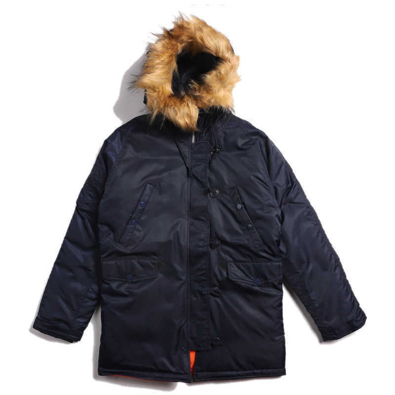 Fur Men's Down Parkas Military Hood Warm Tactical Bomber Army Korean Thick Parka Hooded Men Parkas Winter N3B Puffer Men Long Windproof Coat C2