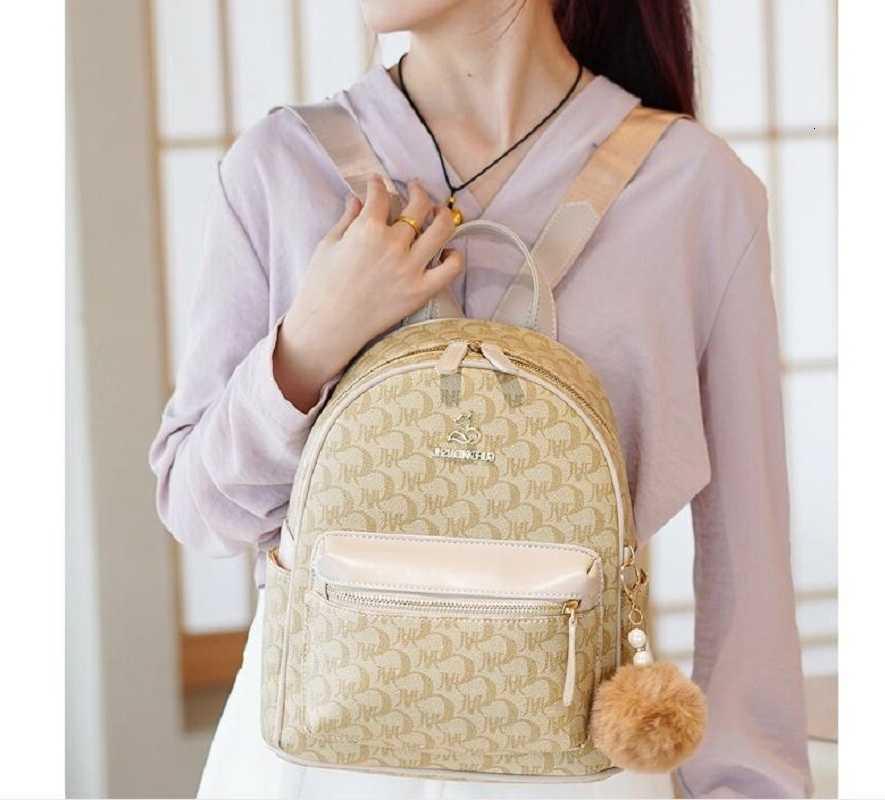 Korean Backpack Style 2026 New Women's High Quality Leather Backpacks Fashion Printed Shoulder Bags Totes Travel Backpack School Bag H260922