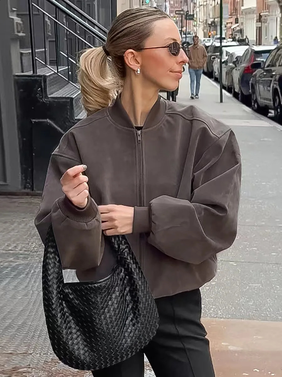 Retro Style Loose Fit Long Sleeve V-Neck Suede Jacket Casual Fashion Outerwear for Women Short Coat Autumn Winter 260921
