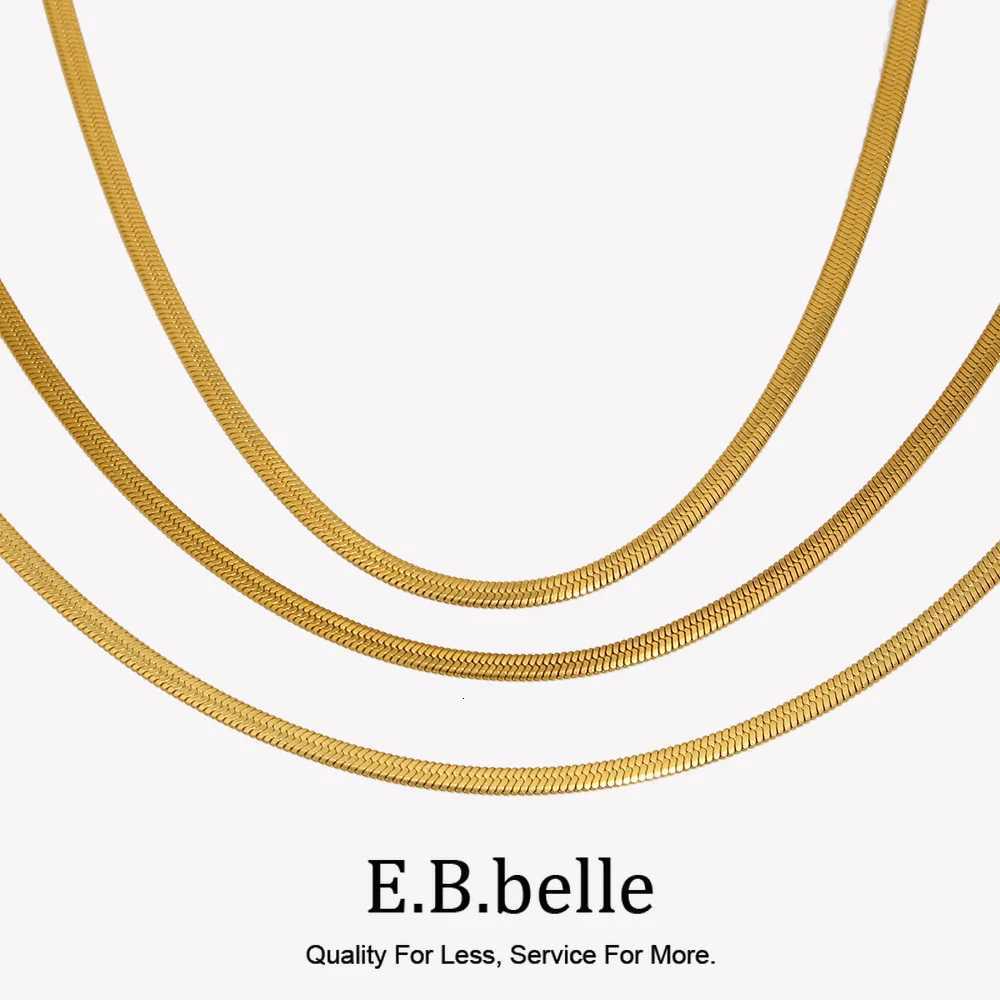 Pendant Necklaces E.B.belle Stainless Steel 18K Gold Plated Silver Color 3mm Herringbone Chain Necklace Bracelets Anklet Body Chain For Men Women X2