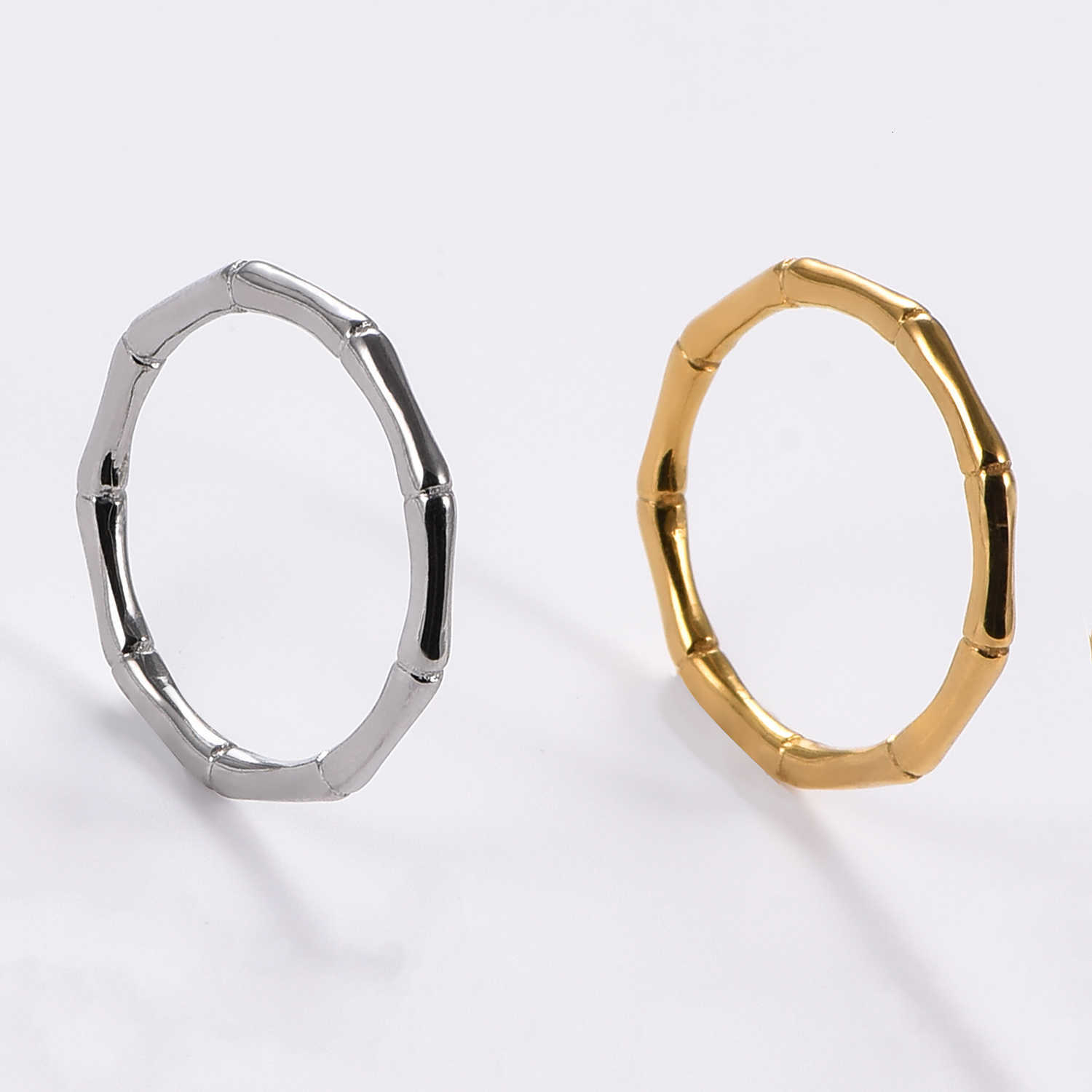 Rings High Band Polish Stainless Steel Women's Bamboo Joint Rings Thin Engagement Waterproof Jewelry for Party GiftsT260922
