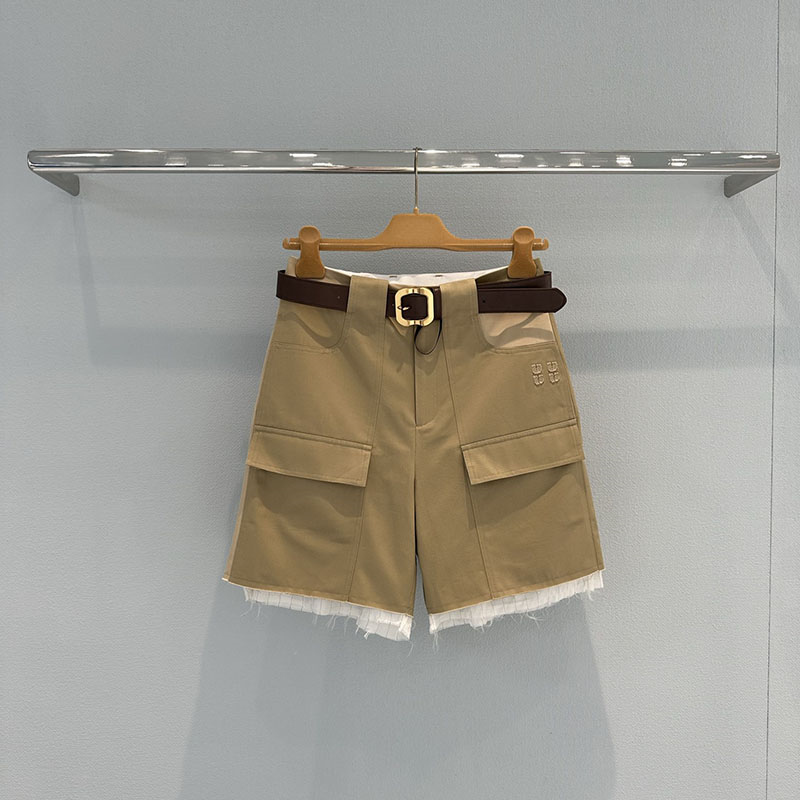 Women Khaki Cargo Shorts High Waist Belted Mini Skirts Summer Retro Office Versatile Shorts for Women