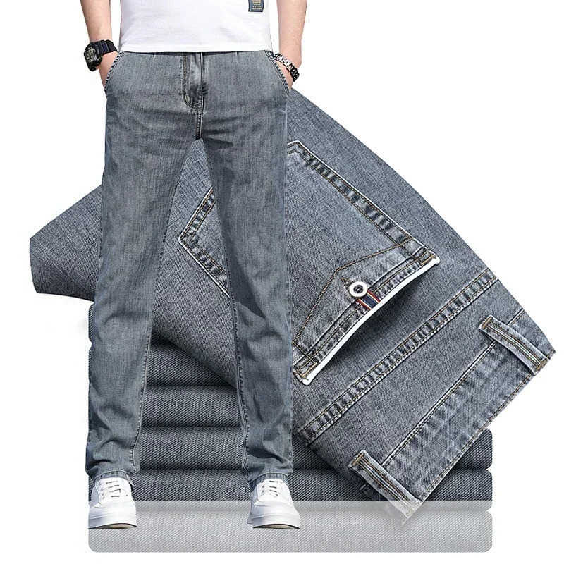 Jeans 2025 Men's Summer New Men's Loose Gray Jeans Fashion Casual Stretch Straight-leg Denim Pants Male Light Blue Men's Trousers T26