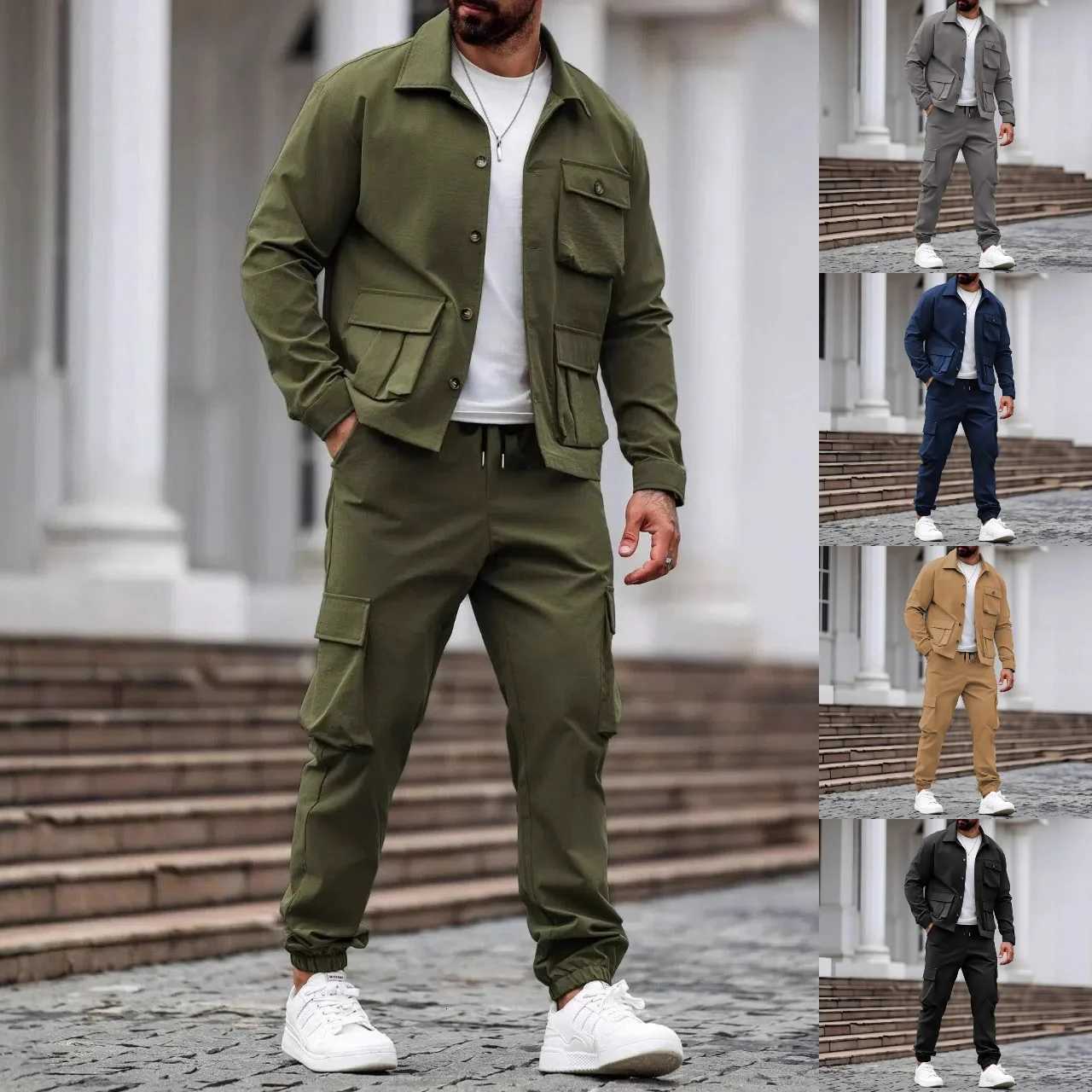 Windproof Men's Tracksuits Men's Military Tactical Suit Casual Outdoor Sports Set Multi-Pocket Heavy-Duty Workwear Two-Piece Spring-Autumn