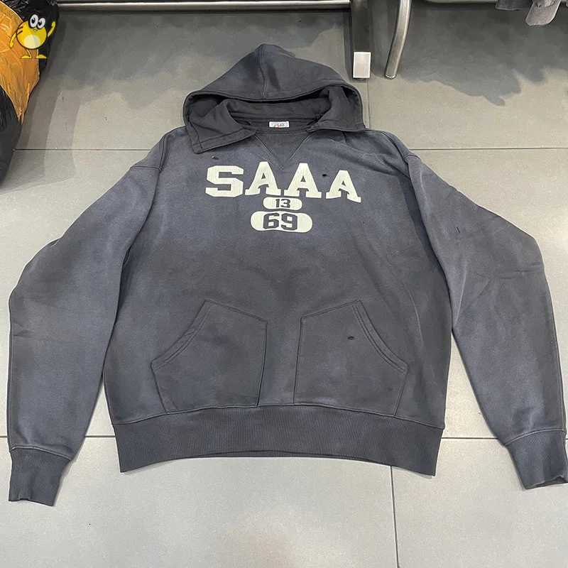 Men's Hoodies Sweatshirts Washed Grey Saint Hoodies Men Woman Best Quality Autumn Winter Vintage High Street Hip Hop Damaged Hole Old Sweatshir