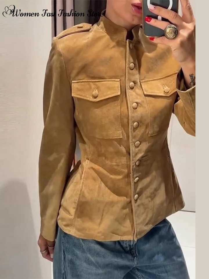 Women's Jackets 2026 Autumn Vintage Single-breasted Jackets Ladies Solid Color Stand Collar Pockets Full Sleeve Coat Women's Casual Outwea
