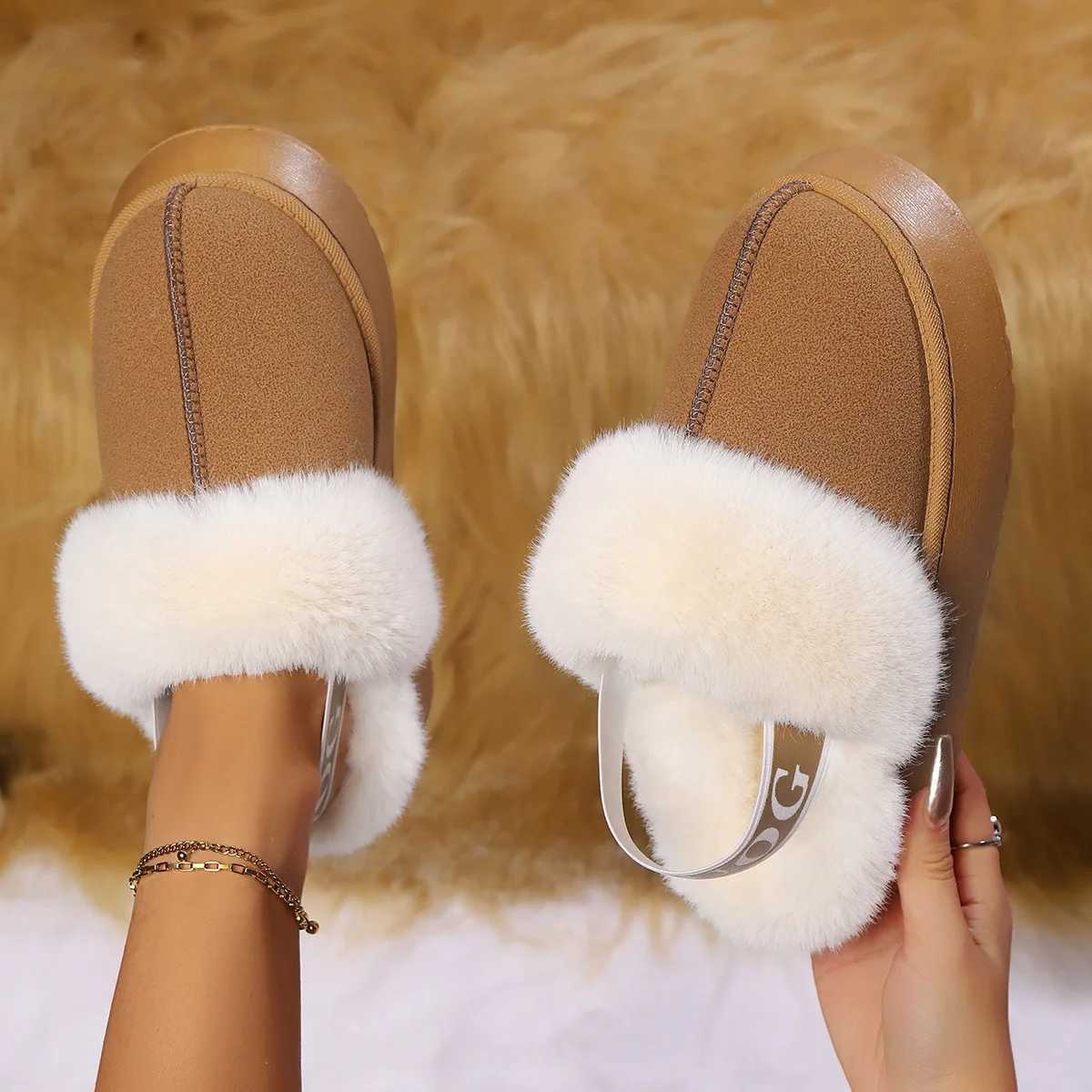 Winter Snow Boots Women's Two-Way Thick Bottom Slippers Fleece Lined Warm Outdoor Wear Plush Internet Famous Fur Slippers T260922